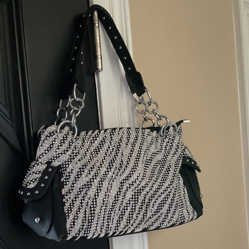 Brand new zebra sparkle print handbag